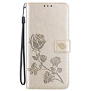 For Samsung Galaxy A12 Rose Embossed Horizontal Flip PU Leather Case with Holder & Card Slots & Wallet(Gold)