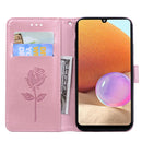 For Samsung Galaxy A32 4G Rose Embossed Horizontal Flip PU Leather Case with Holder & Card Slots & Wallet(Rose Gold)