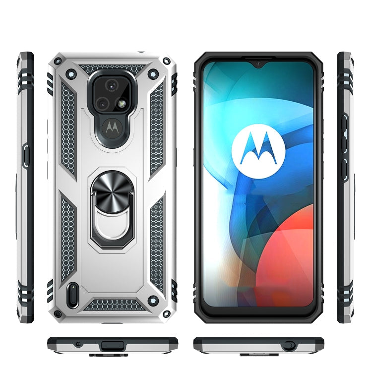 For Motorola Moto E7 Shockproof TPU + PC Protective Case with 360 Degree Rotating Holder(Silver)