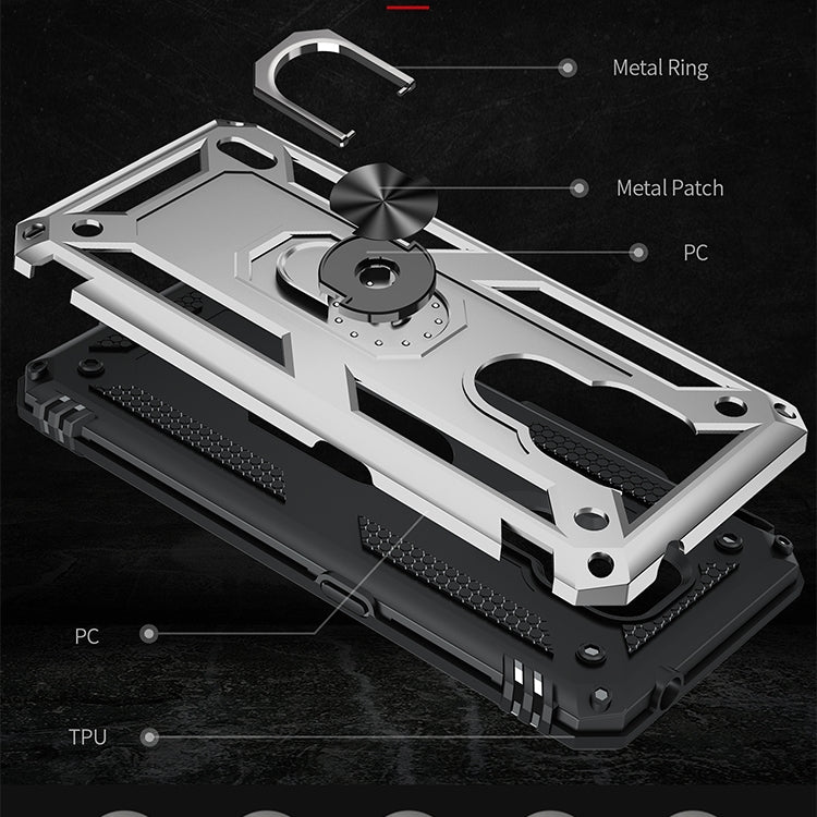 For Motorola Moto E7 Shockproof TPU + PC Protective Case with 360 Degree Rotating Holder(Silver)