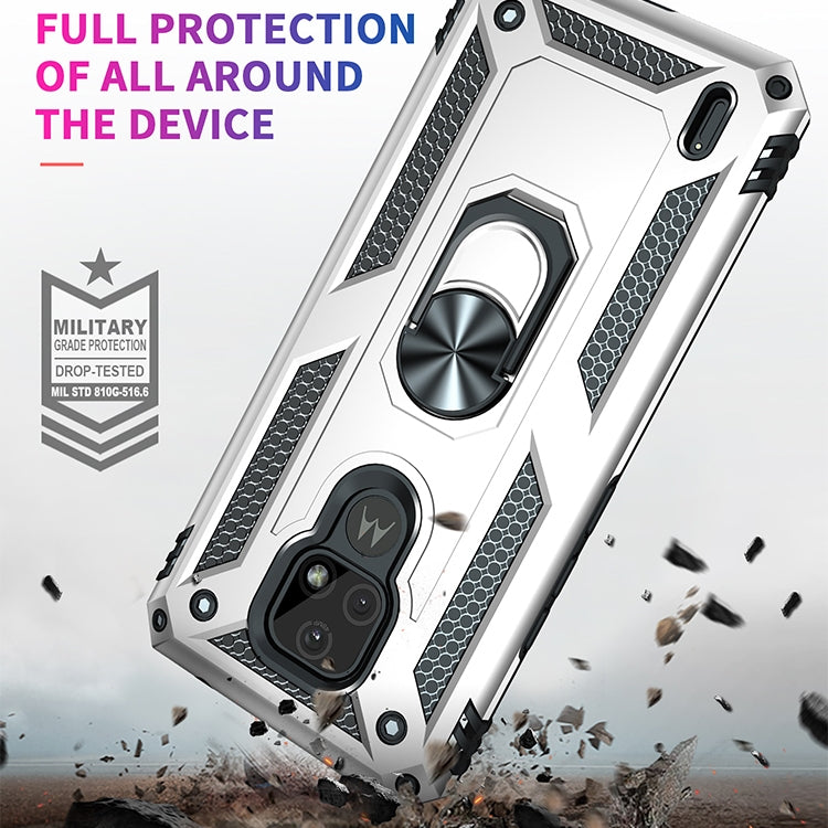 For Motorola Moto E7 Shockproof TPU + PC Protective Case with 360 Degree Rotating Holder(Silver)