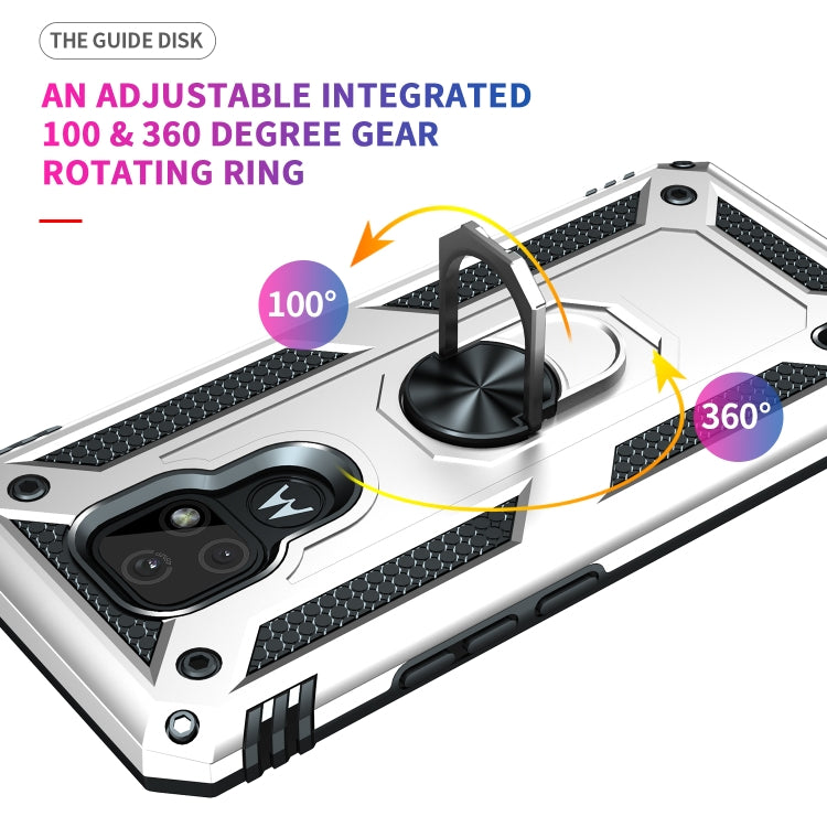 For Motorola Moto E7 Shockproof TPU + PC Protective Case with 360 Degree Rotating Holder(Silver)
