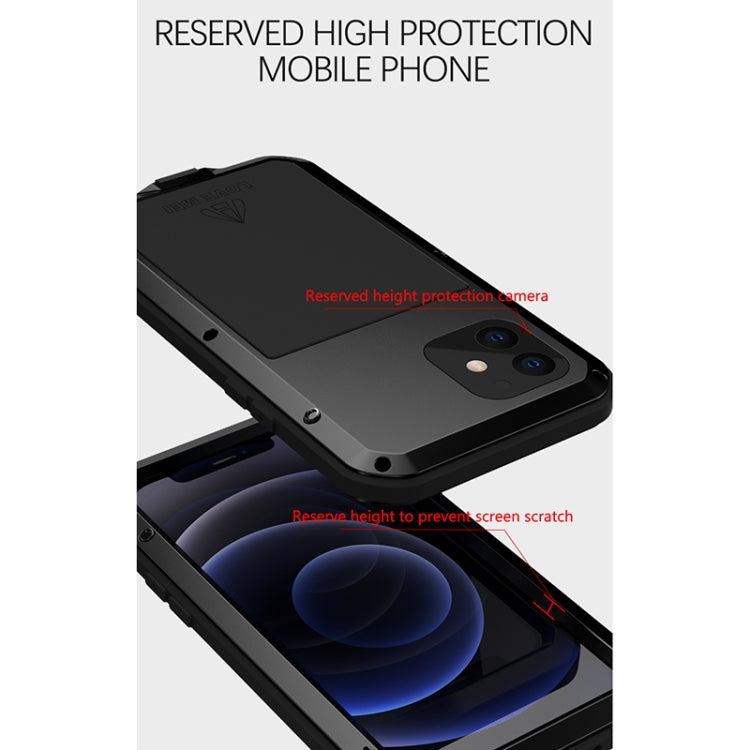 LOVE MEI Metal Shockproof Waterproof Dustproof Protective Case For iPhone 12 mini(Black)