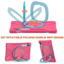 For Samsung Galaxy Tab S8 / Galaxy Tab S7 T870 / T875 Silicone + PC Protective Case with Holder & Shoulder Strap(Rose red+Blue)