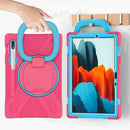 For Samsung Galaxy Tab S8 / Galaxy Tab S7 T870 / T875 Silicone + PC Protective Case with Holder & Shoulder Strap(Rose red+Blue)