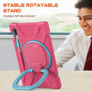 For Samsung Galaxy Tab S8 / Galaxy Tab S7 T870 / T875 Silicone + PC Protective Case with Holder & Shoulder Strap(Rose red+Blue)