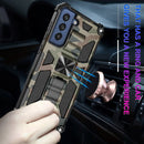 For Samsung Galaxy S21 FE Camouflage Armor Shockproof TPU + PC Magnetic Protective Case with Holder(Army Green)
