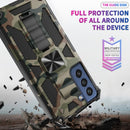 For Samsung Galaxy S21 FE Camouflage Armor Shockproof TPU + PC Magnetic Protective Case with Holder(Army Green)