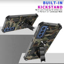 For Samsung Galaxy S21 FE Camouflage Armor Shockproof TPU + PC Magnetic Protective Case with Holder(Army Green)
