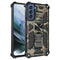 For Samsung Galaxy S21 FE Camouflage Armor Shockproof TPU + PC Magnetic Protective Case with Holder(Army Green)