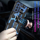 For Samsung Galaxy S21 FE Camouflage Armor Shockproof TPU + PC Magnetic Protective Case with Holder(Blue)