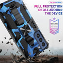 For Samsung Galaxy S21 FE Camouflage Armor Shockproof TPU + PC Magnetic Protective Case with Holder(Blue)