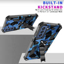 For Samsung Galaxy S21 FE Camouflage Armor Shockproof TPU + PC Magnetic Protective Case with Holder(Blue)