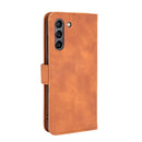 For Samsung Galaxy S21 FE Solid Color Skin Feel Magnetic Buckle Horizontal Flip Calf Texture PU Leather Case with Holder & Card Slots & Wallet(Brown)