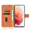 For Samsung Galaxy S21 FE Solid Color Skin Feel Magnetic Buckle Horizontal Flip Calf Texture PU Leather Case with Holder & Card Slots & Wallet(Brown)
