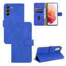 For Samsung Galaxy S21 FE Solid Color Skin Feel Magnetic Buckle Horizontal Flip Calf Texture PU Leather Case with Holder & Card Slots & Wallet(Blue)