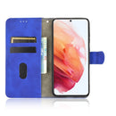 For Samsung Galaxy S21 FE Solid Color Skin Feel Magnetic Buckle Horizontal Flip Calf Texture PU Leather Case with Holder & Card Slots & Wallet(Blue)