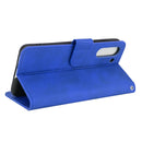 For Samsung Galaxy S21 FE Solid Color Skin Feel Magnetic Buckle Horizontal Flip Calf Texture PU Leather Case with Holder & Card Slots & Wallet(Blue)