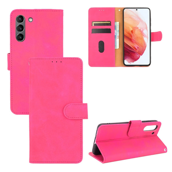 For Samsung Galaxy S21 FE Solid Color Skin Feel Magnetic Buckle Horizontal Flip Calf Texture PU Leather Case with Holder & Card Slots & Wallet(Rose Red)