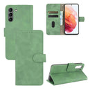 For Samsung Galaxy S21 FE Solid Color Skin Feel Magnetic Buckle Horizontal Flip Calf Texture PU Leather Case with Holder & Card Slots & Wallet(Green)