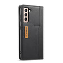 For Samsung Galaxy S21 FE LC.IMEEKE LC-001 Series PU + TPU Color Matching Frosted Horizontal Flip Leather Case with Holder & Card Slot(Black)