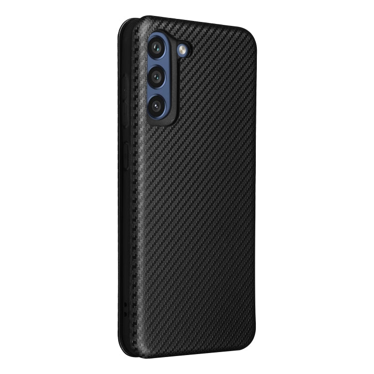 For Samsung Galaxy S21 FE Carbon Fiber Texture Magnetic Horizontal Flip TPU + PC + PU Leather Case with Card Slot(Black)