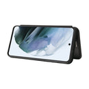 For Samsung Galaxy S21 FE Carbon Fiber Texture Magnetic Horizontal Flip TPU + PC + PU Leather Case with Card Slot(Black)
