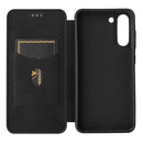 For Samsung Galaxy S21 FE Carbon Fiber Texture Magnetic Horizontal Flip TPU + PC + PU Leather Case with Card Slot(Black)