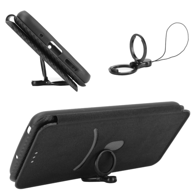 For Samsung Galaxy S21 FE Carbon Fiber Texture Magnetic Horizontal Flip TPU + PC + PU Leather Case with Card Slot(Black)