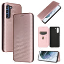 For Samsung Galaxy S21 FE Carbon Fiber Texture Magnetic Horizontal Flip TPU + PC + PU Leather Case with Card Slot(Pink)