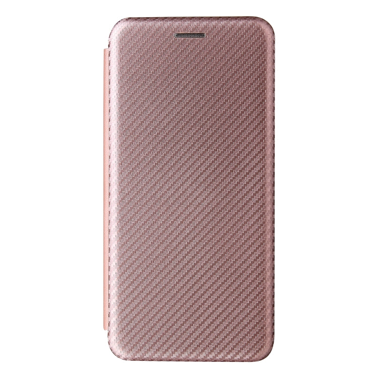 For Samsung Galaxy S21 FE Carbon Fiber Texture Magnetic Horizontal Flip TPU + PC + PU Leather Case with Card Slot(Pink)