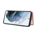 For Samsung Galaxy S21 FE Carbon Fiber Texture Magnetic Horizontal Flip TPU + PC + PU Leather Case with Card Slot(Pink)
