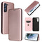 For Samsung Galaxy S21 FE Carbon Fiber Texture Magnetic Horizontal Flip TPU + PC + PU Leather Case with Card Slot(Pink)