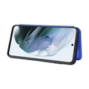 For Samsung Galaxy S21 FE Carbon Fiber Texture Magnetic Horizontal Flip TPU + PC + PU Leather Case with Card Slot(Blue)