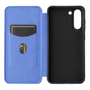 For Samsung Galaxy S21 FE Carbon Fiber Texture Magnetic Horizontal Flip TPU + PC + PU Leather Case with Card Slot(Blue)
