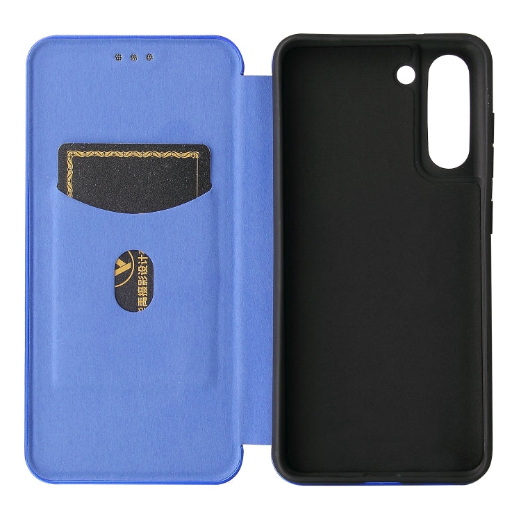 For Samsung Galaxy S21 FE Carbon Fiber Texture Magnetic Horizontal Flip TPU + PC + PU Leather Case with Card Slot(Blue)
