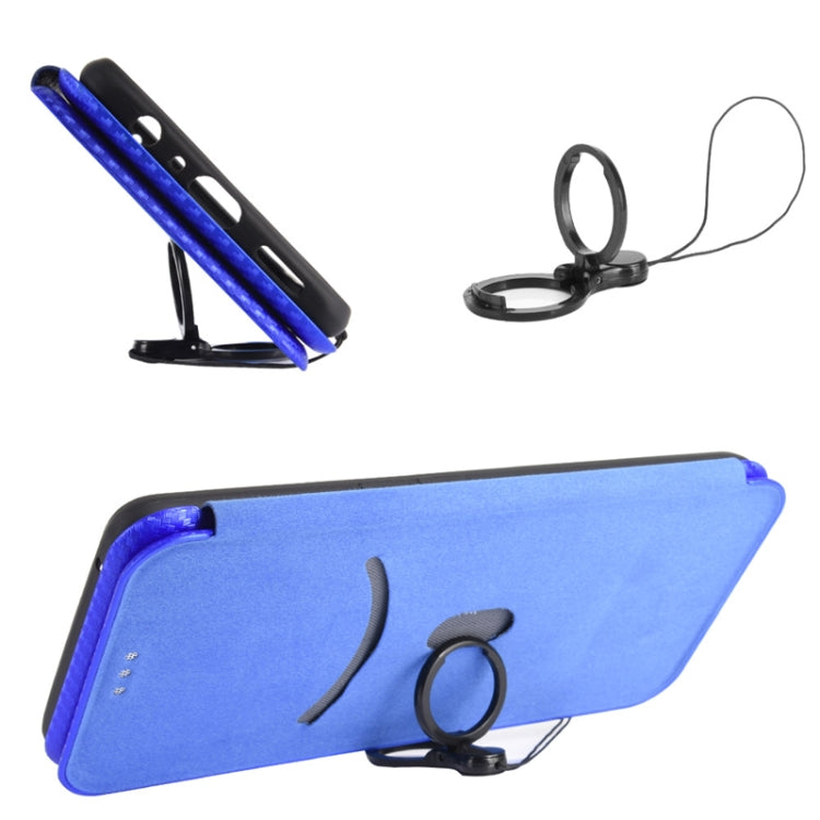 For Samsung Galaxy S21 FE Carbon Fiber Texture Magnetic Horizontal Flip TPU + PC + PU Leather Case with Card Slot(Blue)