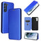 For Samsung Galaxy S21 FE Carbon Fiber Texture Magnetic Horizontal Flip TPU + PC + PU Leather Case with Card Slot(Blue)