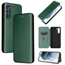 For Samsung Galaxy S21 FE Carbon Fiber Texture Magnetic Horizontal Flip TPU + PC + PU Leather Case with Card Slot(Green)