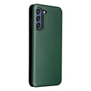 For Samsung Galaxy S21 FE Carbon Fiber Texture Magnetic Horizontal Flip TPU + PC + PU Leather Case with Card Slot(Green)