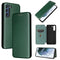 For Samsung Galaxy S21 FE Carbon Fiber Texture Magnetic Horizontal Flip TPU + PC + PU Leather Case with Card Slot(Green)