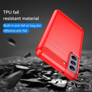 For Samsung Galaxy S21 FE Brushed Texture Carbon Fiber TPU Case(Red)