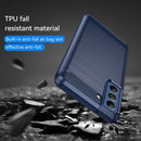 For Samsung Galaxy S21 FE Brushed Texture Carbon Fiber TPU Case(Blue)