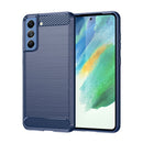 For Samsung Galaxy S21 FE Brushed Texture Carbon Fiber TPU Case(Blue)