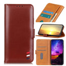 For Samsung Galaxy S21 FE 3-Color Pearl Texture Magnetic Buckle Horizontal Flip PU Leather Case with Card Slots & Wallet & Holder(Brown)