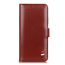 For Samsung Galaxy S21 FE 3-Color Pearl Texture Magnetic Buckle Horizontal Flip PU Leather Case with Card Slots & Wallet & Holder(Brown)