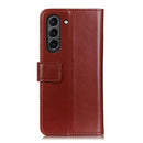For Samsung Galaxy S21 FE 3-Color Pearl Texture Magnetic Buckle Horizontal Flip PU Leather Case with Card Slots & Wallet & Holder(Brown)