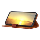 For Samsung Galaxy S21 FE 3-Color Pearl Texture Magnetic Buckle Horizontal Flip PU Leather Case with Card Slots & Wallet & Holder(Brown)