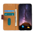 For Samsung Galaxy S21 FE 3-Color Pearl Texture Magnetic Buckle Horizontal Flip PU Leather Case with Card Slots & Wallet & Holder(Brown)