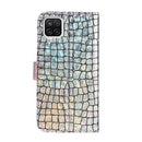 For Samsung Galaxy A12 Laser Glitter Powder Matching Crocodile Texture Horizontal Flip Leather Case with Card Slots & Holder & Wallet(Silver)